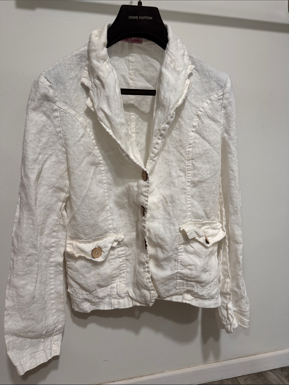 White Linen Button-Front Blazer Jacket by Louis Vuitton